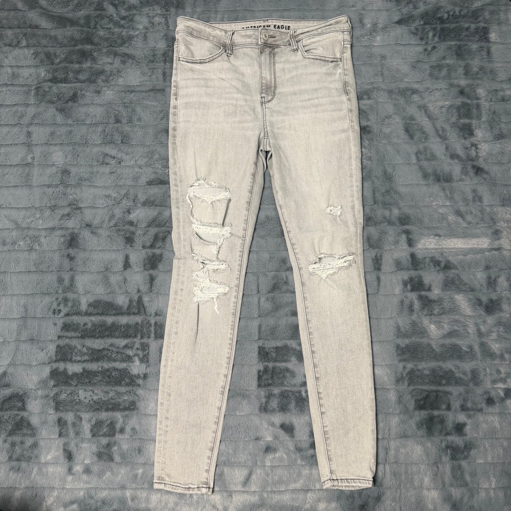 American Eagle Hi-Rise Jegging Women 8 Grey Distressed Next Level Stretch Skinny